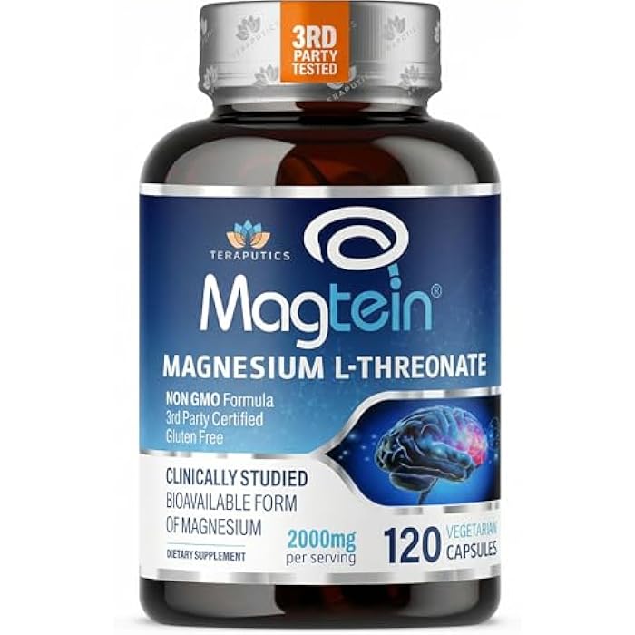 Teraputics Magnesium L Threonate, Magtein, Brain Supplement for Memory, Focus, Sleep and Cognitive Support, High Absorption Magnesium L-Threonate, Non-GMO, No Laxative Effect – 2,000 mg, 120 Vegan Capsules - Image 1