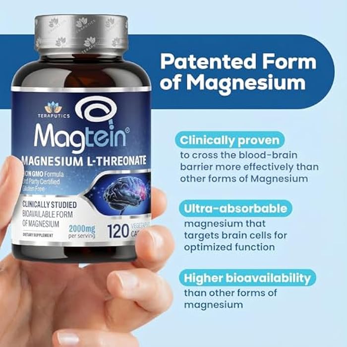 Teraputics Magnesium L Threonate, Magtein, Brain Supplement for Memory, Focus, Sleep and Cognitive Support, High Absorption Magnesium L-Threonate, Non-GMO, No Laxative Effect – 2,000 mg, 120 Vegan Capsules - Image 3