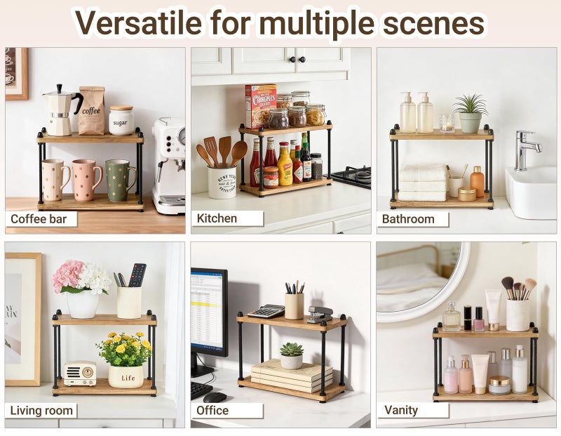 Mkono Bathroom Counter Organizer, 2 Tier Wooden Shelf for Vanity Countertop Skincare Makeup, Rustic Bathroom Decor Storage and Organization for Kitchen, Coffee Bar, Office, Light Brown - Image 5