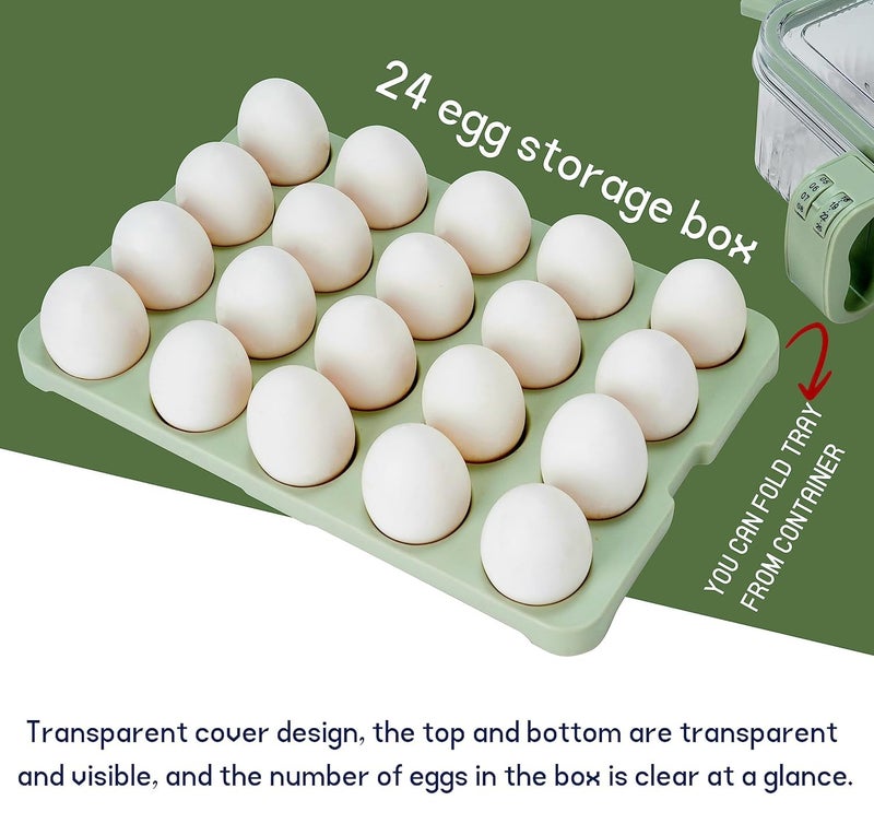 VDHJA 20 Grid Egg Home Storage Box Egg Refrigerator Storage Tray With Sealed Lid PV Egg Holder For Stackable Egg Tray With Time Record Keep Fresh For Storage Organizer Green - Image 2