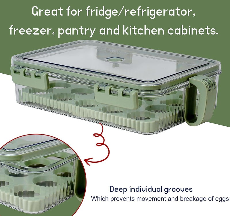 VDHJA 20 Grid Egg Home Storage Box Egg Refrigerator Storage Tray With Sealed Lid PV Egg Holder For Stackable Egg Tray With Time Record Keep Fresh For Storage Organizer Green - Image 3
