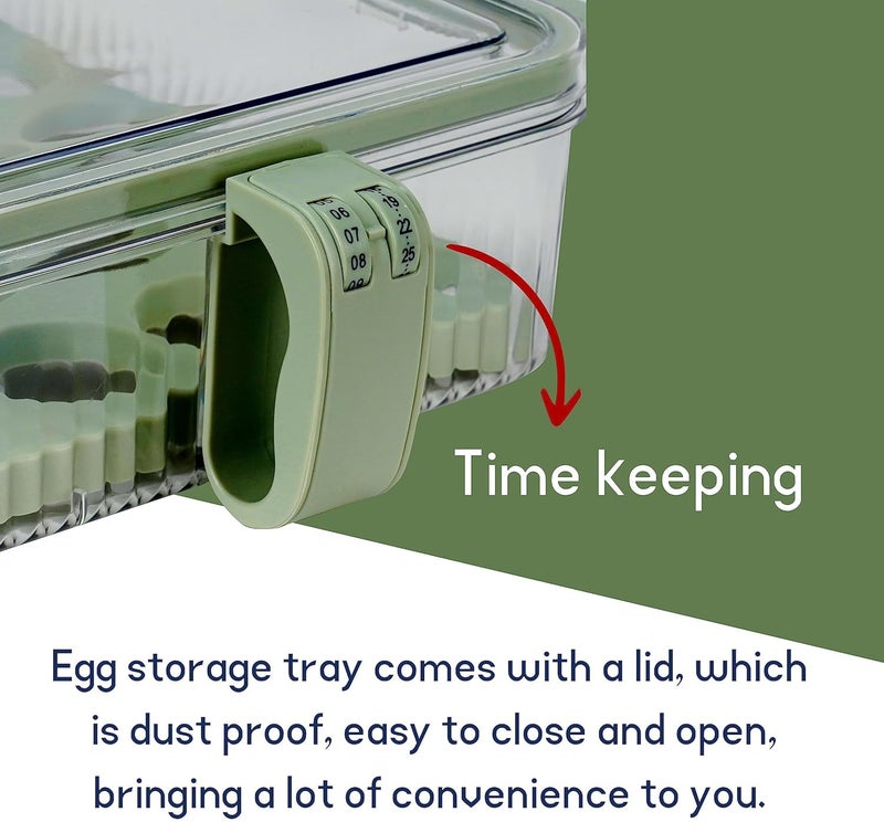VDHJA 20 Grid Egg Home Storage Box Egg Refrigerator Storage Tray With Sealed Lid PV Egg Holder For Stackable Egg Tray With Time Record Keep Fresh For Storage Organizer Green - Image 5