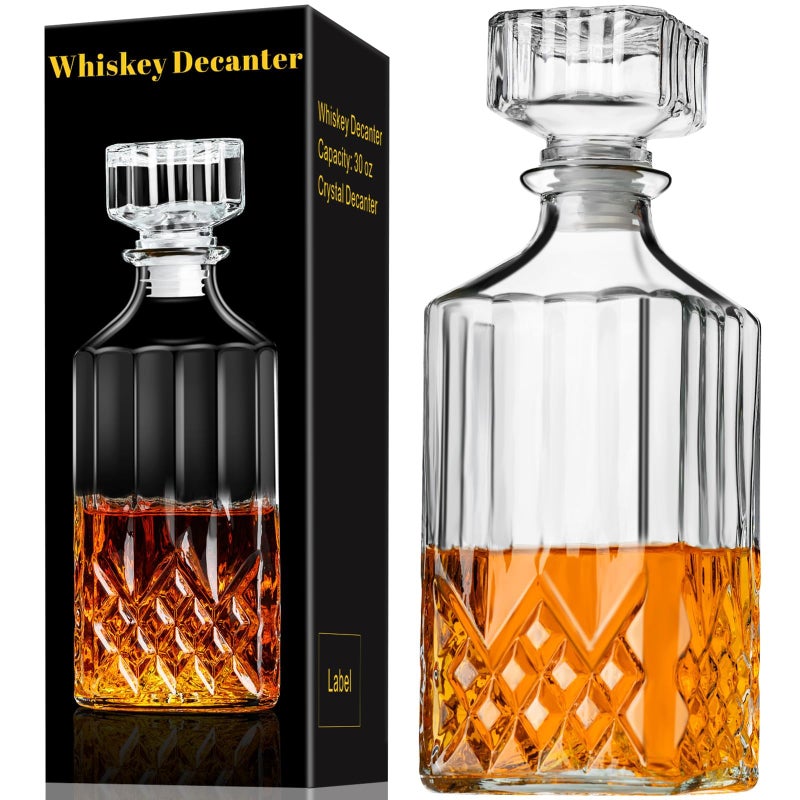 PARACITY Whiskey Decanter, 30oz Decanters for Alcohol with Glass Stopper, Gift Boxed Bourbon Decanter, Whiskey Gifts for Men, Whiskey Decanter Sets for Men, Decanter for Whiskey, Bourbon - Image 1