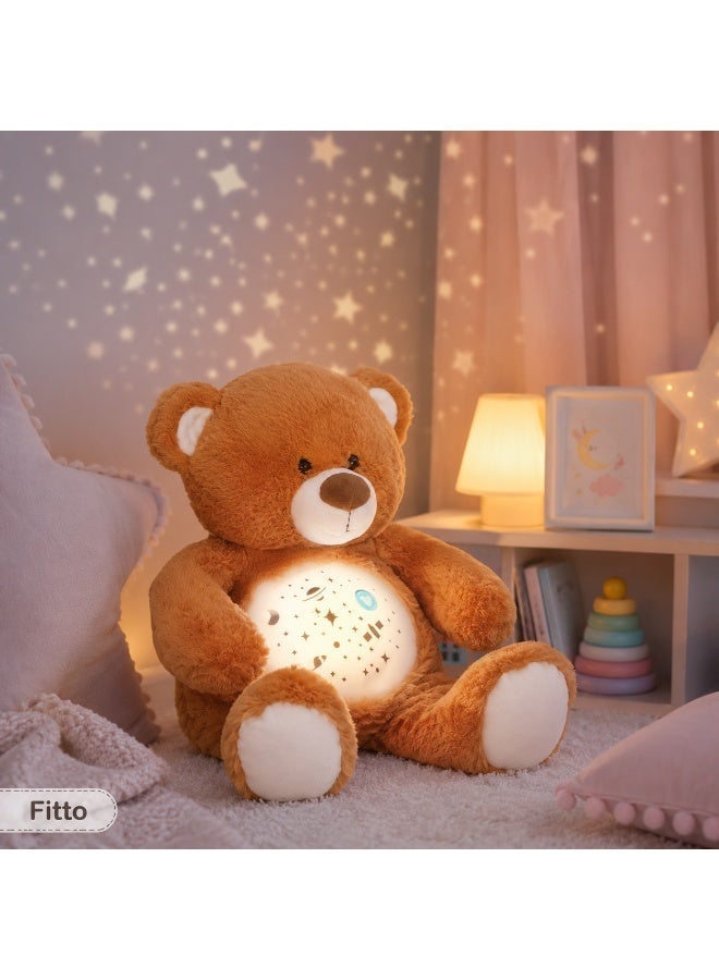 فيتو دمية دب Fitto المهدئة مع جهاز عرض ضوئي ليلي - دب قطيفة ناعم يتميز بعرض سماء مرصعة بالنجوم بزاوية 360 درجة وإضاءة LED لطيفة؛ مناسبة للرضع والأطفال الصغار والأطفال الأكبر سناً - مثالية للنوم والاسترخاء. - Image 3