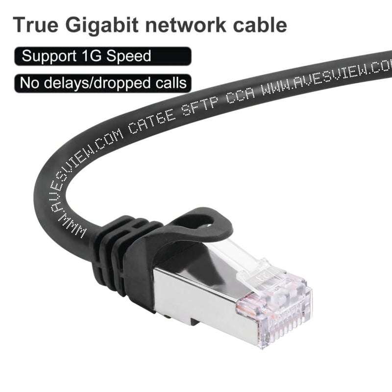 AvesView CAT 6 Shielded 50 ft Ethernet Cable, Indoor High-Speed (SFTP) 10Gbps Snagless Shielded Ethernet Cable 50 ft for Internet, Router, Computer, PlayStation, Xbox, POE Camera, Printer - Black - Image 4