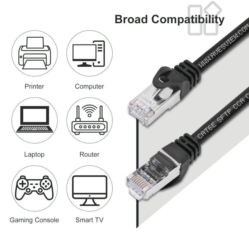 AvesView CAT 6 Shielded 50 ft Ethernet Cable, Indoor High-Speed (SFTP) 10Gbps Snagless Shielded Ethernet Cable 50 ft for Internet, Router, Computer, PlayStation, Xbox, POE Camera, Printer - Black - Image 5