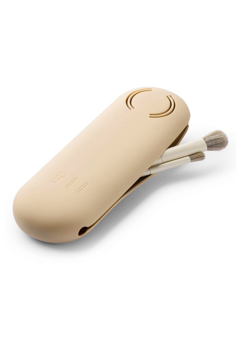 Excefore Travel Makeup Brush Holder, Silicone Makeup Brush Case Holder, Portable Make Up Brush Organizer Travel Case, Easy to Clean Cosmetic Brush Covers, Sleek Makeup Tools Organizer for Travel (Beige) - Image 1