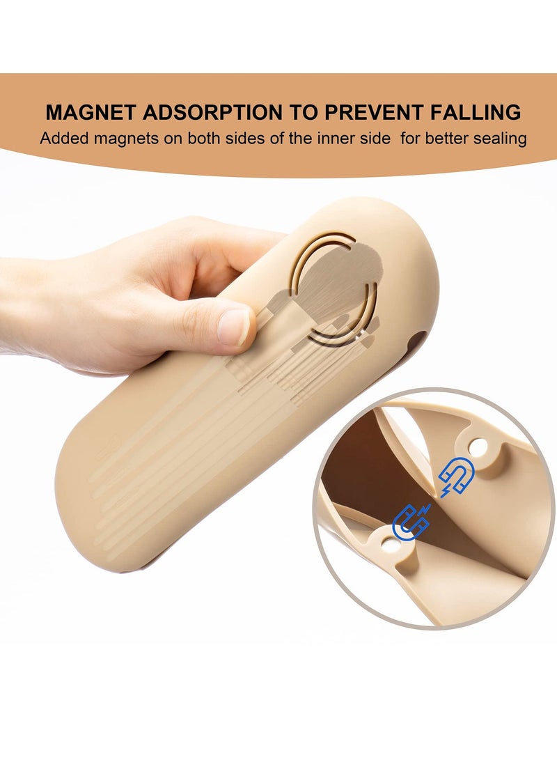 Excefore Travel Makeup Brush Holder, Silicone Makeup Brush Case Holder, Portable Make Up Brush Organizer Travel Case, Easy to Clean Cosmetic Brush Covers, Sleek Makeup Tools Organizer for Travel (Beige) - Image 5