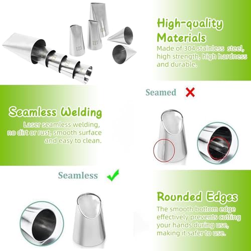 MDLJG 23 pcs Icing Piping Tips（with 8rose flower piping tips 2 Flower Nails 1 Flower Lifter 1Cake Decorating Tips Brush 5 Piping Bags & 6 pastry bag ties）Cake Decorating Tool Kit Petal Icing Tips - Image 3