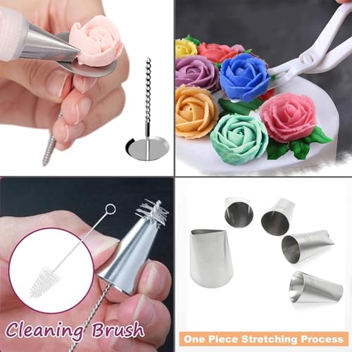 MDLJG 23 pcs Icing Piping Tips（with 8rose flower piping tips 2 Flower Nails 1 Flower Lifter 1Cake Decorating Tips Brush 5 Piping Bags & 6 pastry bag ties）Cake Decorating Tool Kit Petal Icing Tips - Image 4