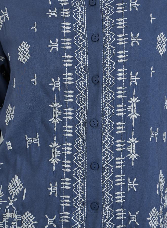 Styli Women Blue Embroidered Oversized Shirt - Image 4