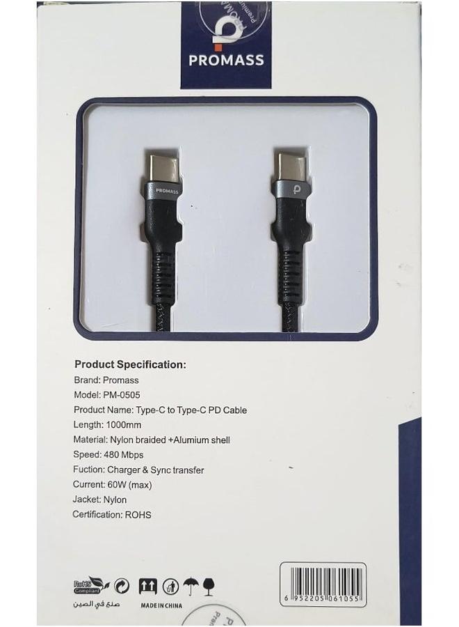 PROMASS Type-C to Type-C PD Cable - 60W Fast Charging and Data Sync USB-C Cable, 1M Nylon Braided - Image 5
