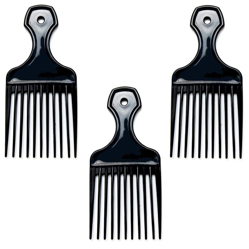 (3 Pack) 6" Plastic Afro Pick Lift Hair Comb Detangle Wig Braid Hair Man Styling Comb (Black_A)
