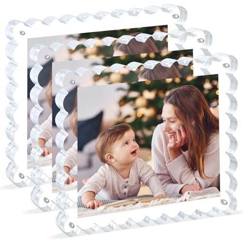 Chivalral 3Pack Scalloped Acrylic Photo Frame 8×10 Inch, 15+15mm Thick Block Clear Glass Photo Frame with Thick Block | Acrylic Picture Frames Modern Gift Set (3Pack, 8X10) - Image 1