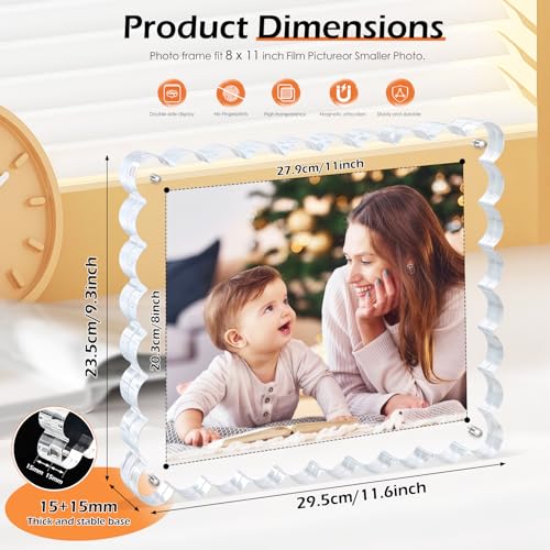 Chivalral 3Pack Scalloped Acrylic Photo Frame 8×10 Inch, 15+15mm Thick Block Clear Glass Photo Frame with Thick Block | Acrylic Picture Frames Modern Gift Set (3Pack, 8X10) - Image 3