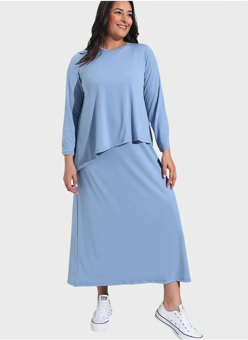 Alia by modanisa Round Neck Plus Size Dress