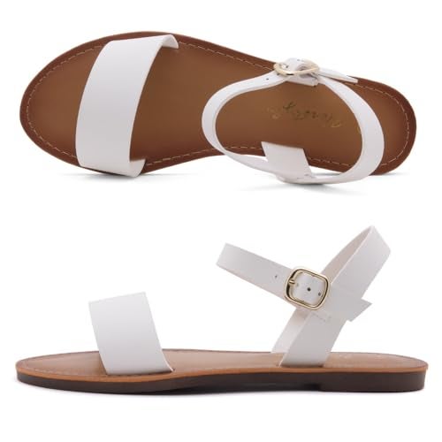 Herstyle Keetton Women's Flat Sandals Open Toe Ladies Dressy Sandals Black White Cognac Flat Sandals Ankle Strap Comfy Casual Sandal for Summer, White, Size 11.0 - Image 4