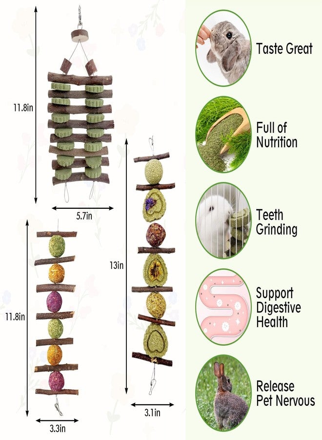 Hamiledyi Bunny Chew Toys Rabbit Hanging Toys for Teeth Grinding Rabbit Toys Natural Fruit Sticks Timothy Grass Cakes Chew Toys and Treats Improve Dental Health for Guinea Pig Hamster Chinchilla - Image 2
