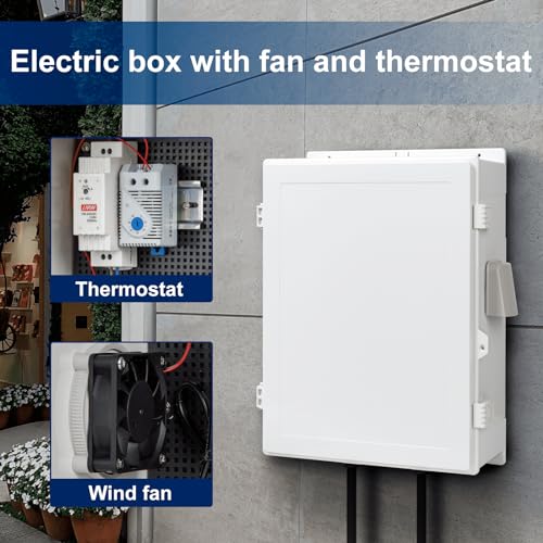 Namunanee Outdoor Electrical Box with Thermostat and Fan, ABS Water Resistant Enclosure with Internal Mounting Panel & Hinged Cover, 18.1" H* 12.6" L* 6.3" W, Plug & Play. - Image 3