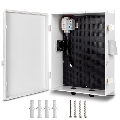 Namunanee Outdoor Electrical Box with Thermostat and Fan, ABS Water Resistant Enclosure with Internal Mounting Panel & Hinged Cover, 18.1" H* 12.6" L* 6.3" W, Plug & Play. - Image 1
