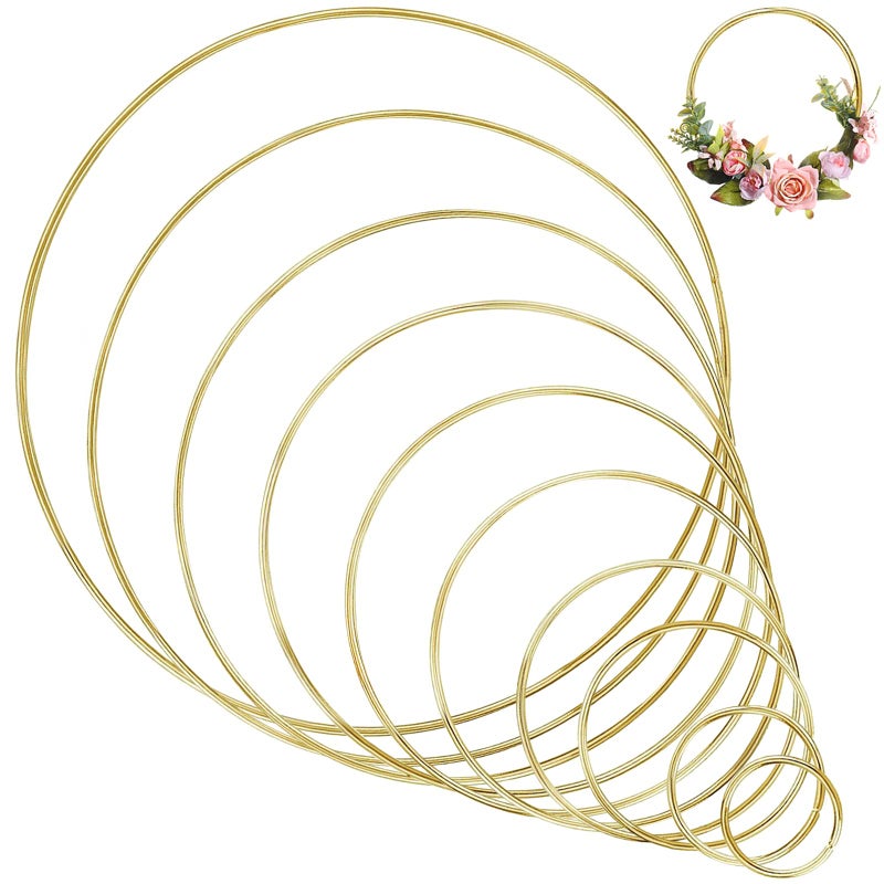 Benvo Metal Craft Hoops Dream Catcher Rings Steel Macrame Rings Floral Hoops for Making Wedding Wreath, Dream-Catchers, Macrame DIY Projects, 10 Pieces in 10 Different Sizes (Gold) - Image 1