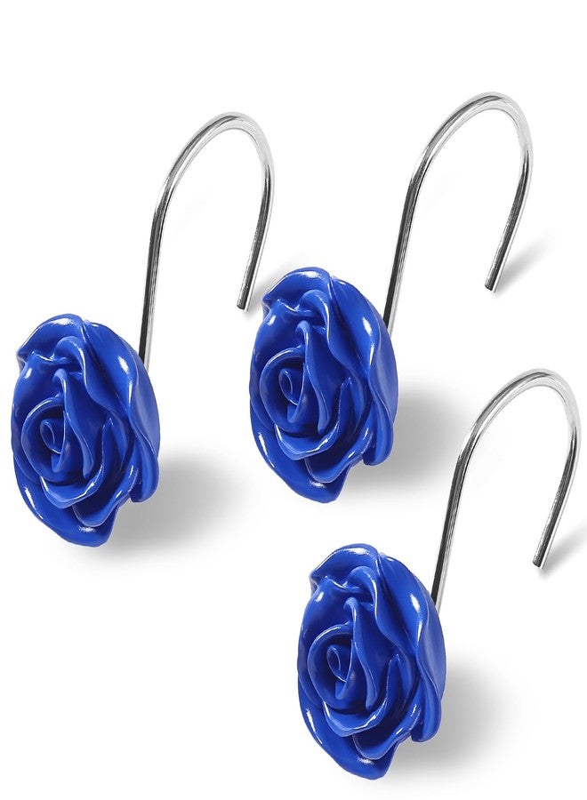 Litabel Rose Flower Shower Curtain Hooks 12PCS,Home Decorative Blue Rose Shower Curtain Hooks Metal Rustproof Cute Rose Flower Shower Hooks Rings Bathroom Shower Rods Decoration Accessories - Image 1
