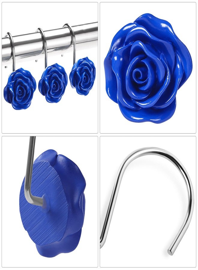 Litabel Rose Flower Shower Curtain Hooks 12PCS,Home Decorative Blue Rose Shower Curtain Hooks Metal Rustproof Cute Rose Flower Shower Hooks Rings Bathroom Shower Rods Decoration Accessories - Image 3