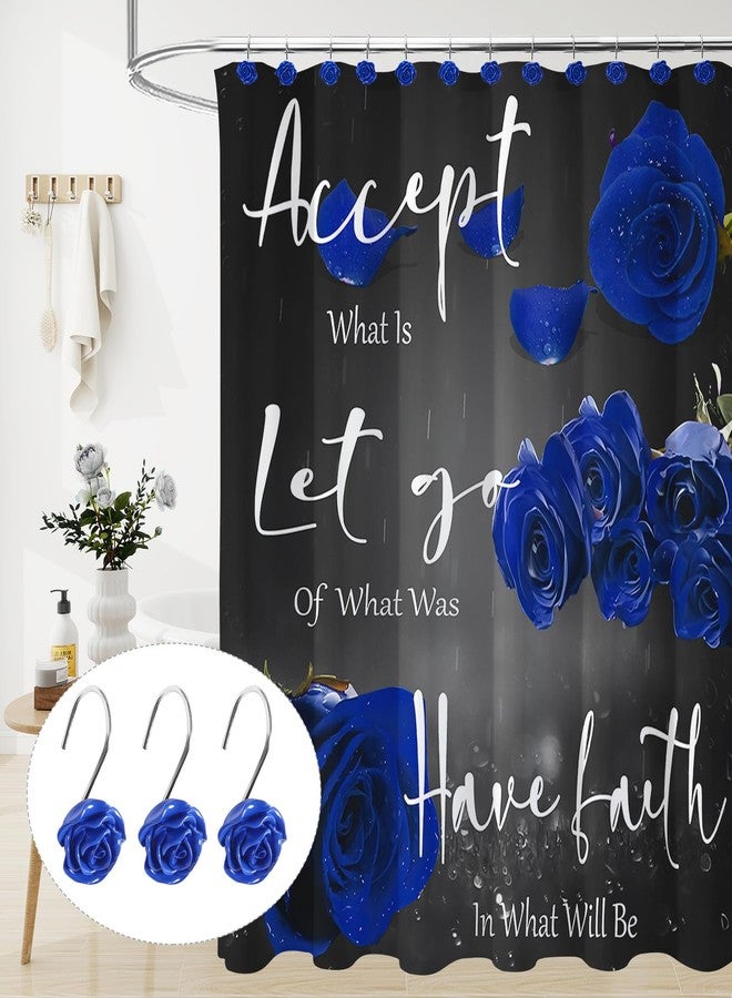 Litabel Rose Flower Shower Curtain Hooks 12PCS,Home Decorative Blue Rose Shower Curtain Hooks Metal Rustproof Cute Rose Flower Shower Hooks Rings Bathroom Shower Rods Decoration Accessories - Image 4