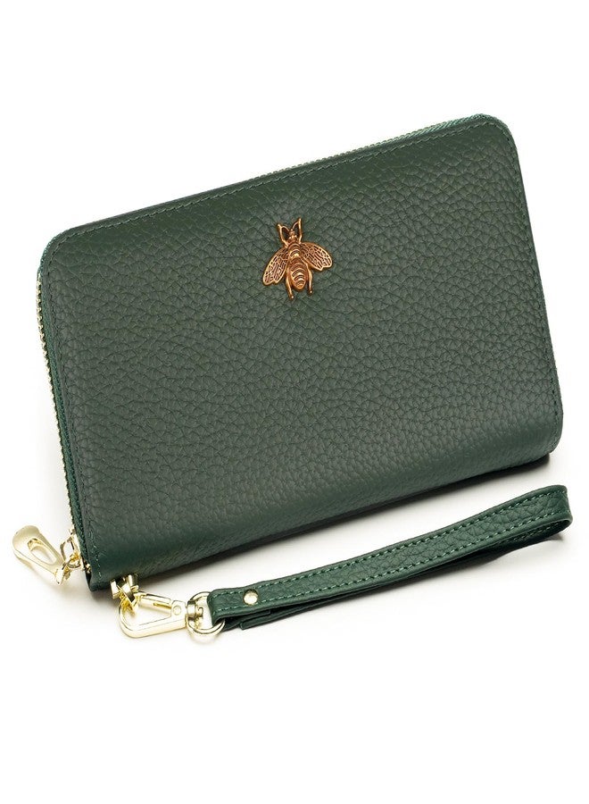 imeetu Leather Wristlet Purse for Women with Credit Card Holder, Zip Coin Pocket & Wrist Strap(Green) - Image 1
