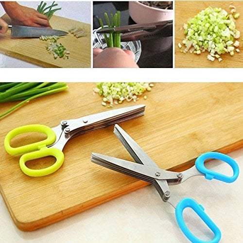 Palshiv Multifunction5 Blade Vegetable Stainless Steel Herbs Scissor with Blade Comb (Color May Vary) - Image 4