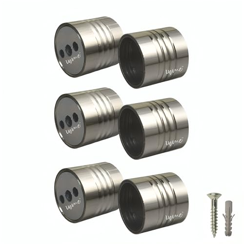 Inme Stainless Steel Curtain Rod Holder Concealed Fit/ Wall to Wall Curtain Bracket Set for Windows, Balcony, Door, Shower with Screws & Wall Plugs Included - 1 inch Glossy Silver (Pack of 6) - Image 1
