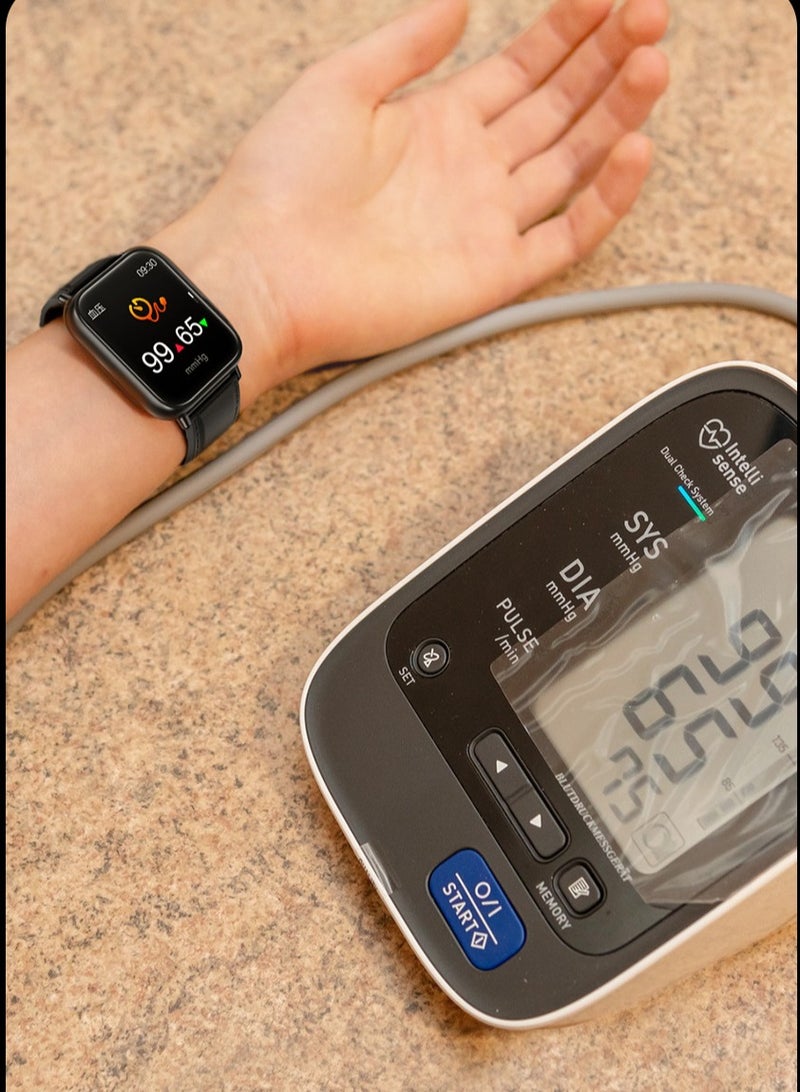 AROAQ ساعة ذكية Tk10، ساعة ذكية تكتيكية بشاشة تعمل باللمس، ساعة عرض عالية الدقة لمراقبة الصحة، مراقبة ضغط الدم ودرجة الحرارة ومعدل ضربات القلب، هيكل أسود (حزام أسود) - Image 4