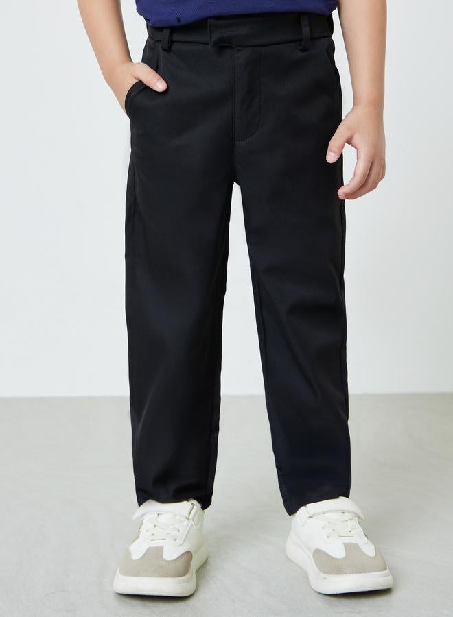 Styli Boys Black Regular Fit Solid Pants with Side Pocket - Image 1