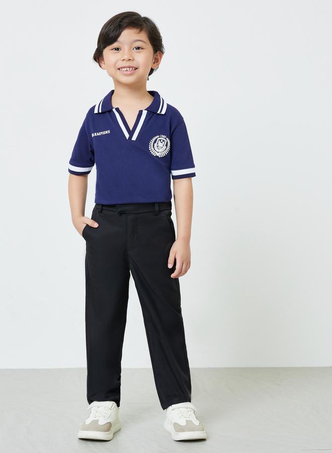 Styli Boys Black Regular Fit Solid Pants with Side Pocket - Image 2