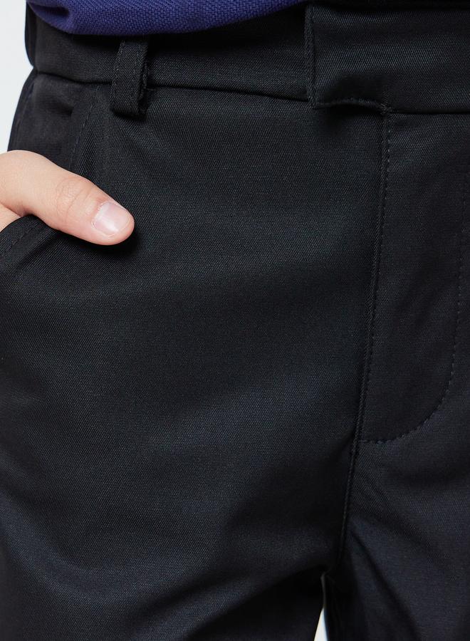 Styli Boys Black Regular Fit Solid Pants with Side Pocket - Image 3