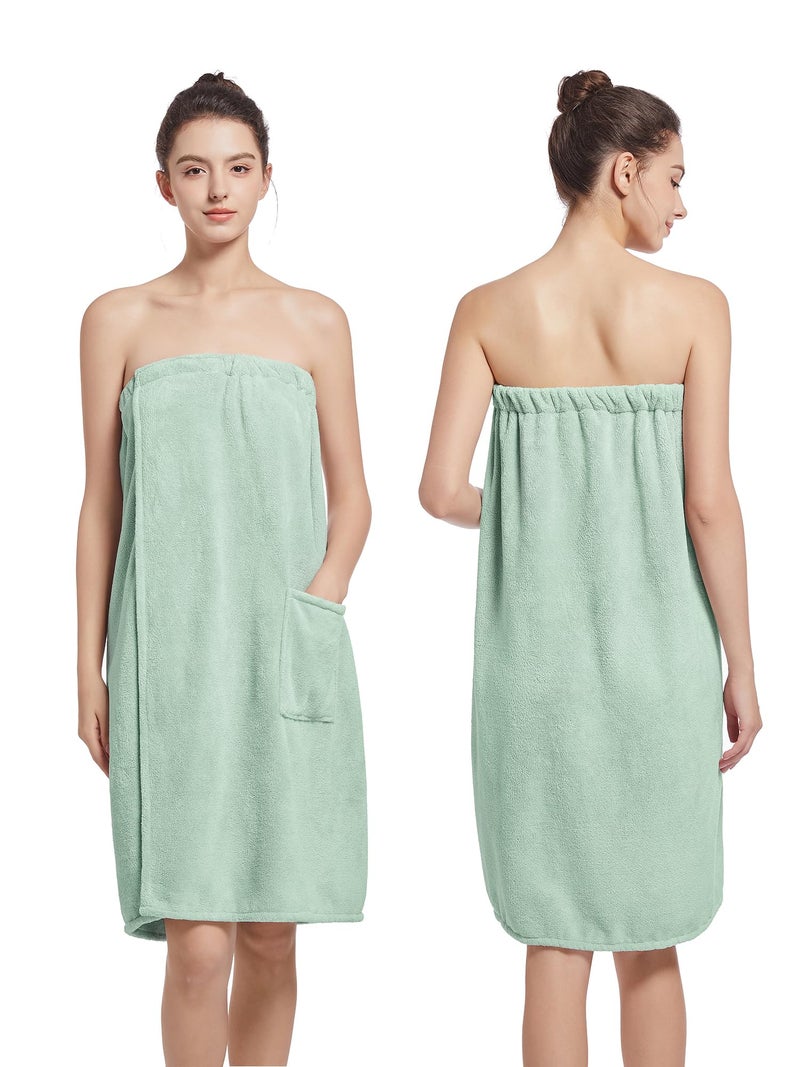 Wubbept Women'S Soft Wrap Towel Full Lengthï¼ŒBath Robe After Shower Female Plush Longï¼ŒSpa Bathrobes Lightweight With Pockets (US, Alpha, One Size, Regular, Regular, Grass Green) - Image 2