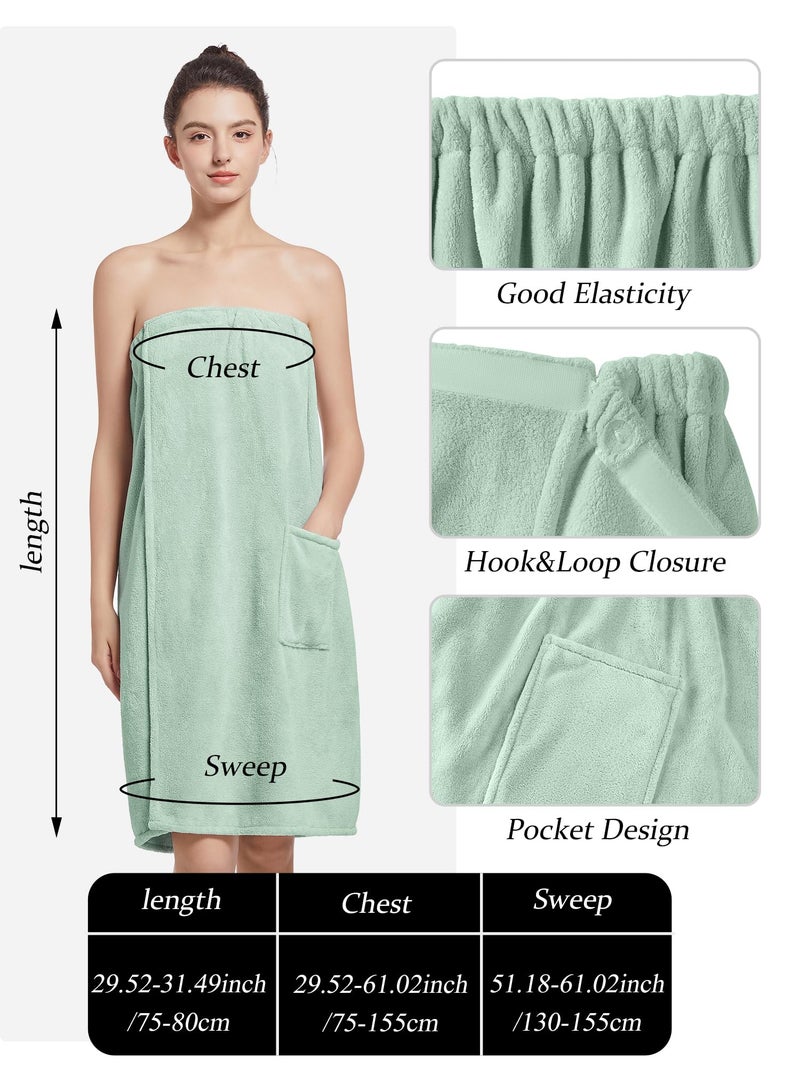 Wubbept Women'S Soft Wrap Towel Full Lengthï¼ŒBath Robe After Shower Female Plush Longï¼ŒSpa Bathrobes Lightweight With Pockets (US, Alpha, One Size, Regular, Regular, Grass Green) - Image 3