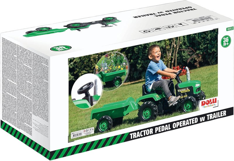Dolu Toys - Pedal Operated Big Green Tractor with Trailer - Image 5