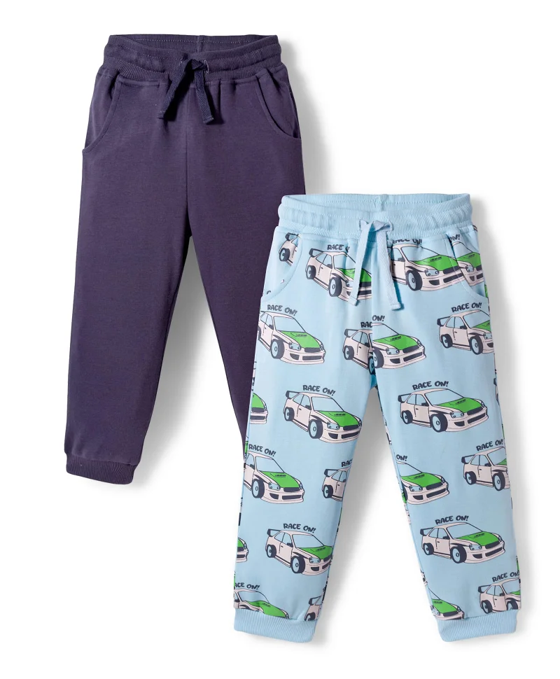 Bonfino Bonfino 100% Cotton Cars Printed Track Pants With Cargo Pocket (Pack of 2) - Grey & Blue
