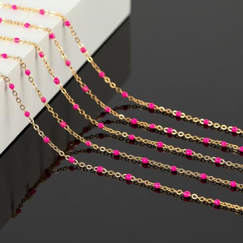 KYUNHOO 16.4 Feet/5M Rose Red Enamel Beaded Chain for Jewelry Making Gold Plated Stainless Steel Chain Spool Cross Cable Link Chains Bulk with Lobster Clasps and Jump Rings - Image 5