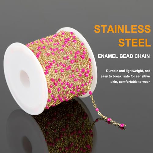 KYUNHOO 16.4 Feet/5M Rose Red Enamel Beaded Chain for Jewelry Making Gold Plated Stainless Steel Chain Spool Cross Cable Link Chains Bulk with Lobster Clasps and Jump Rings - Image 3