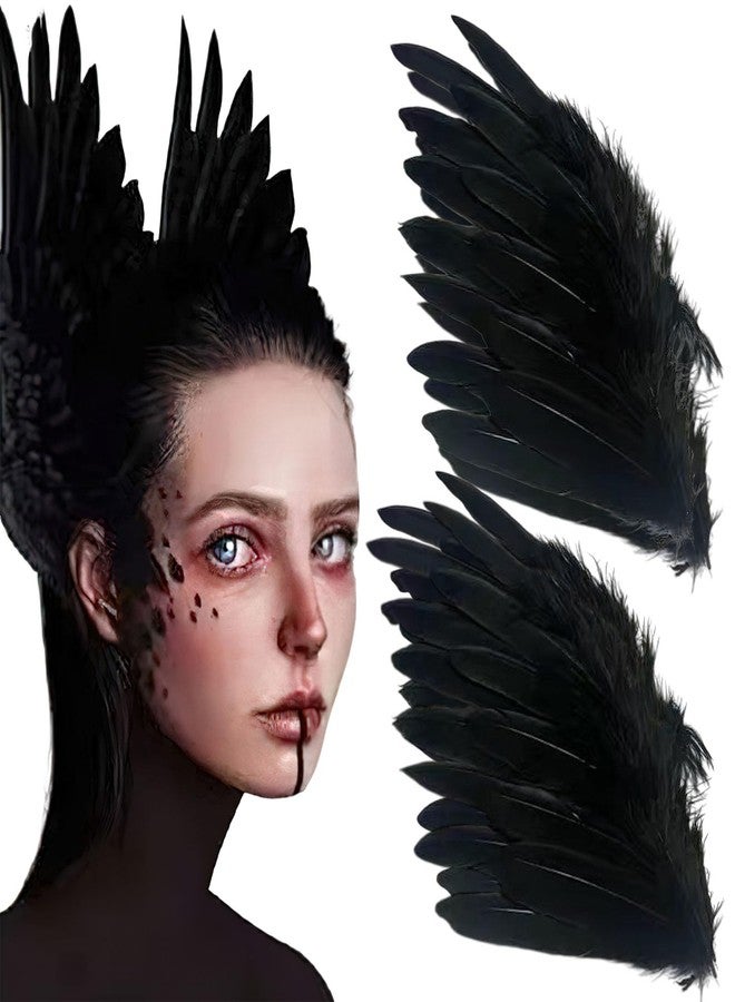 HANSAMU 2 Pcs Black Feather Hair Clip 3D Stereo Crow Feather Headpiece for women Halloween Cosplay Costume Stage Performance Hair Accessories - Image 1