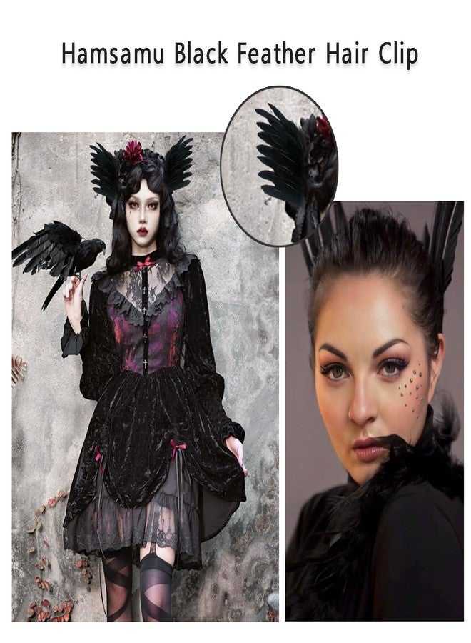 HANSAMU 2 Pcs Black Feather Hair Clip 3D Stereo Crow Feather Headpiece for women Halloween Cosplay Costume Stage Performance Hair Accessories - Image 2