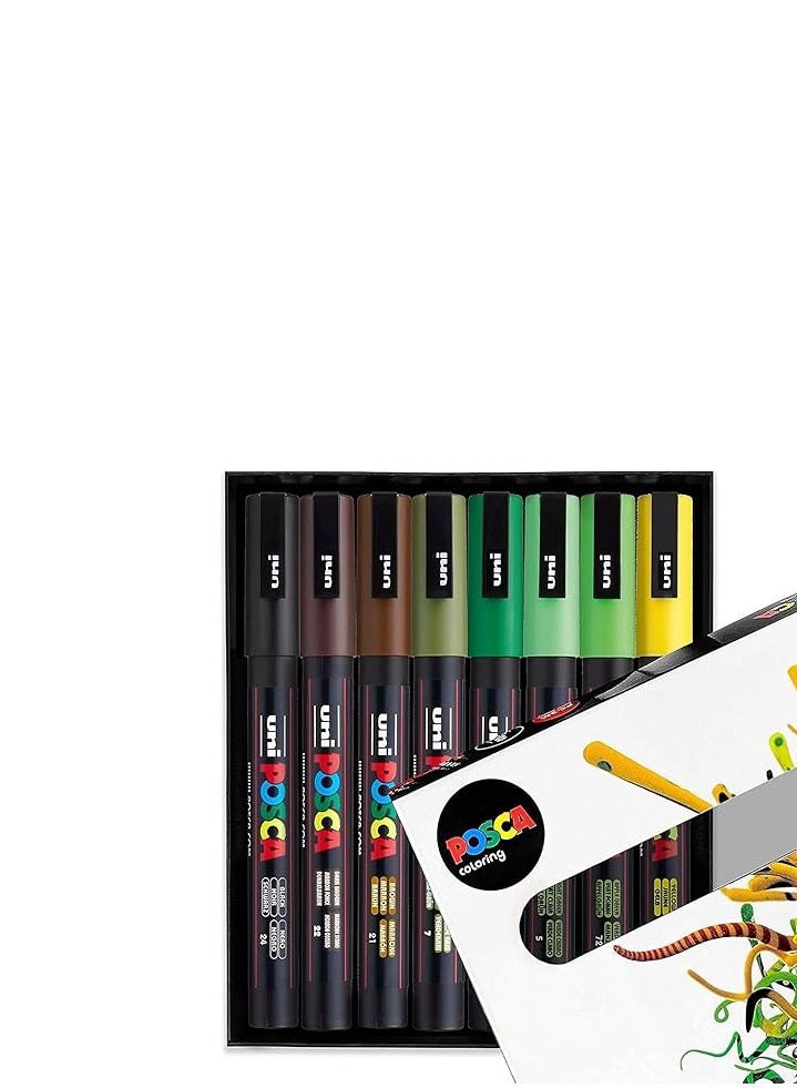 POSCA PC-3M Paint Marker Art Pens – 0.9-1.3mm, Earth Tones Set of 8 Pens in Gift Box