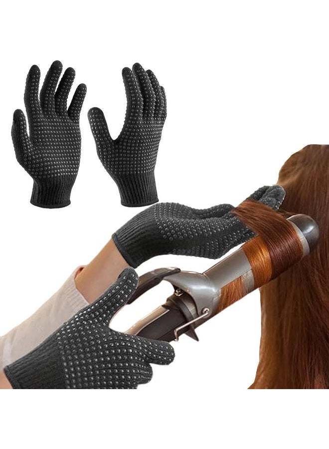 2 Pcs Heat Resistant Gloves for Hair Salon,Professional Heat Proof Mitts with Silicone Bumps for Hair Styling Curling Flat Iron Wand Hot-Air Brushes Sublimation Gloves Heat Proof Gloves - Image 1