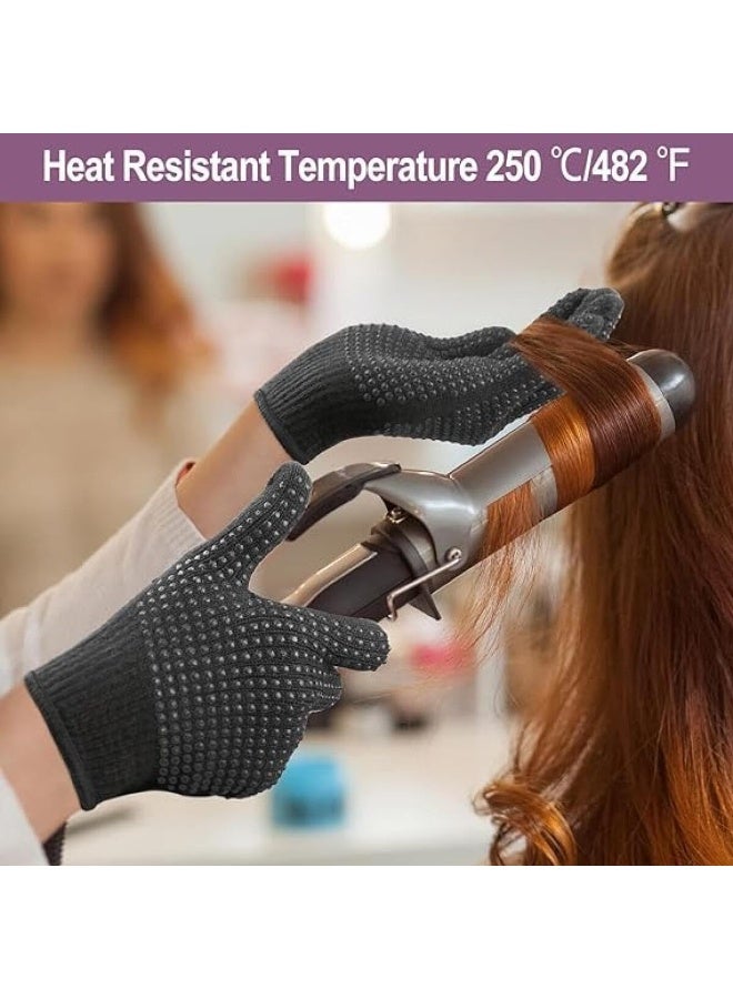 2 Pcs Heat Resistant Gloves for Hair Salon,Professional Heat Proof Mitts with Silicone Bumps for Hair Styling Curling Flat Iron Wand Hot-Air Brushes Sublimation Gloves Heat Proof Gloves - Image 3