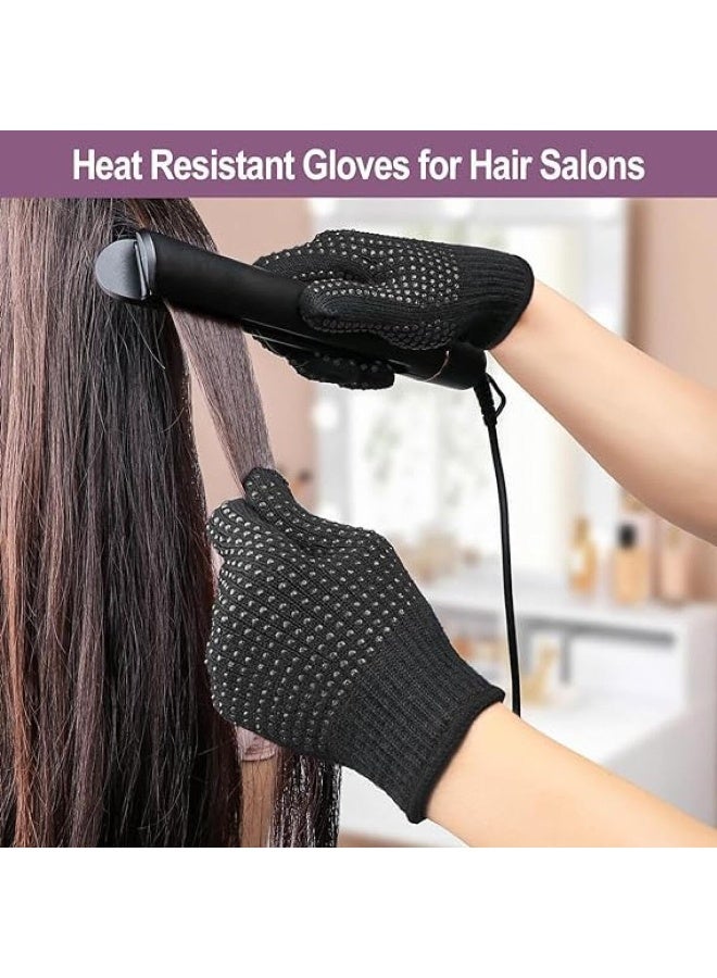 2 Pcs Heat Resistant Gloves for Hair Salon,Professional Heat Proof Mitts with Silicone Bumps for Hair Styling Curling Flat Iron Wand Hot-Air Brushes Sublimation Gloves Heat Proof Gloves - Image 2