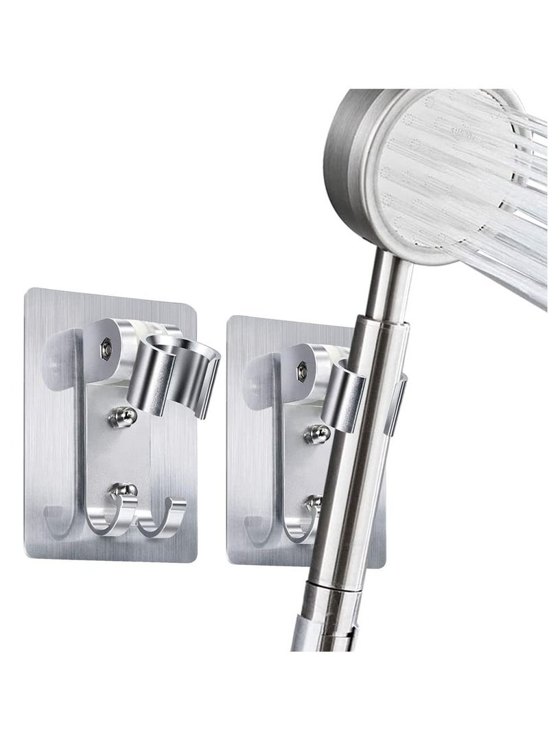 2pcs Shower Head Holder, Space Aluminum Non-marking Free Punch Bracket, Handheld Wall Mount Bracket with 2 Hooks, Strong Waterproof Adhesive Adjustable Suitable for Home Bathroom - Image 1