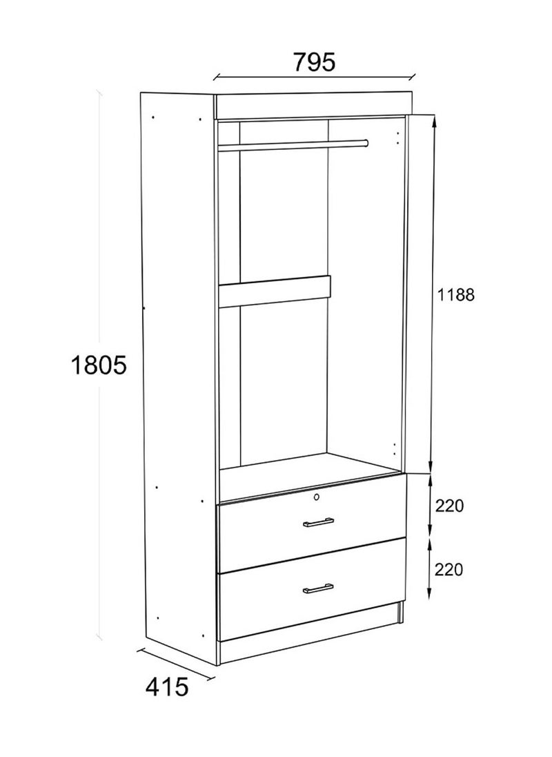 DANUBE HOME Sante 2 Door + 2 Drawer Wardrobe For Hanging Clothes Extra Sturdy Rack Storage Organiser Modern Design Space Saving Cabinets For Bedroom L 80 x W 42 x H 181 cm Columbia  - Image 4
