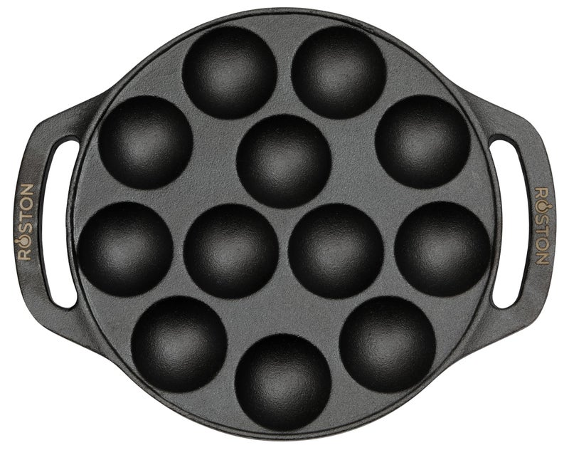 ROSTON Cast Iron Paniyaram Appam Pan Appe Ponganalu Pan Chatti Appam Maker, Cast Iron 12 Cavity Induction Base, Black - Image 4